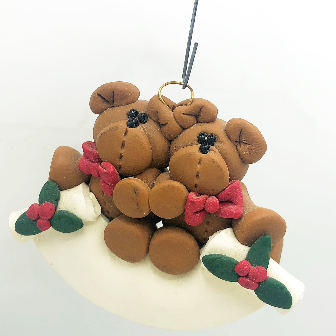 💙 Handcrafted Bears With Holly Clay Dough Ornament
