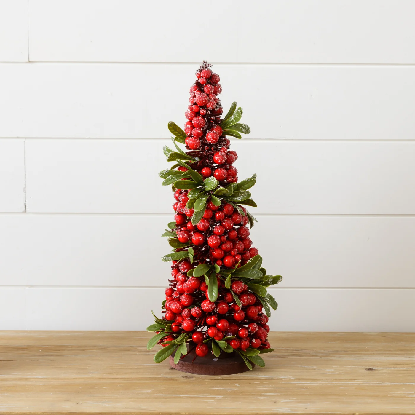 Iced Red Berry Winter Faux Cone Tree 16.5" H