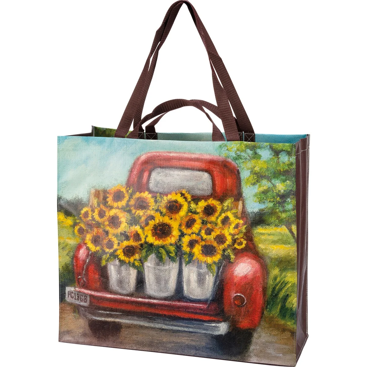 Sunflower Red Truck Large Market Shopping Tote