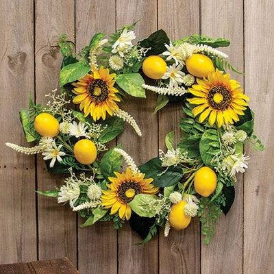 Lemon Sunflower & Daisy 18" Faux Floral Wreath