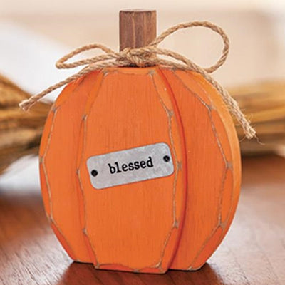 Blessed Orange Chunky Pumpkin Wooden Sitter
