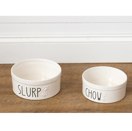 Set of 2 Ceramic Dog Bowls - Slurp & Chow