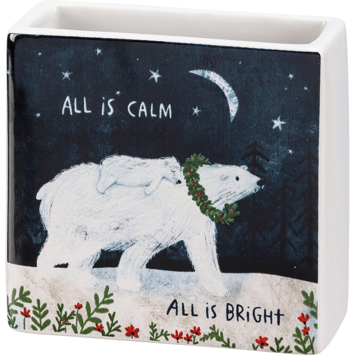 💙 All Is Calm All Is Bright Polar Bear Small Square Vase