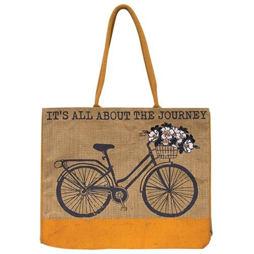 All About the Journey Bicycle Burlap Tote