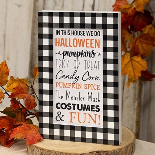 In This House We Do Halloween Buffalo Check Layered Box Sign