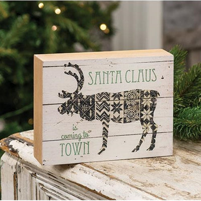 Santa Claus Is Coming To Town Nordic Reindeer Box Sign
