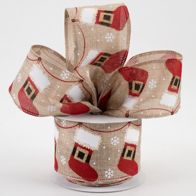💙 Santa Stockings Linen Ribbon 2.5" x 10 yards