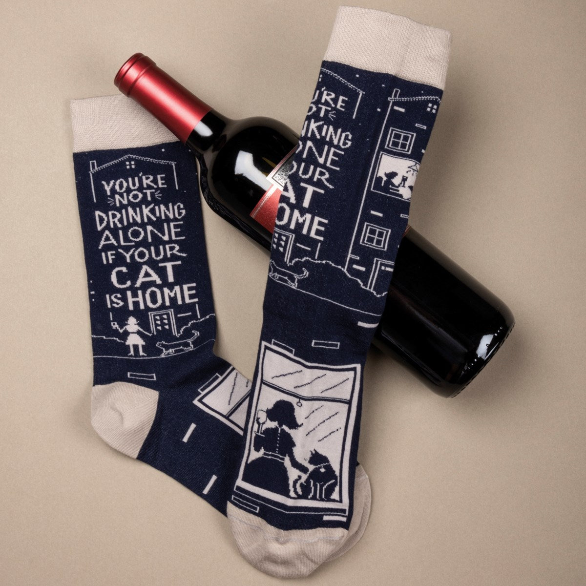 💙 Not Drinking Alone If Your Cat Is Home Unisex Fun Socks