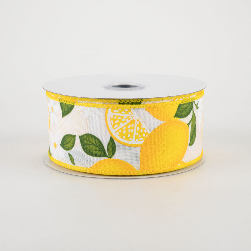 💙 Lemon With Leaves Flower Ribbon 1.5" W x 10 yards