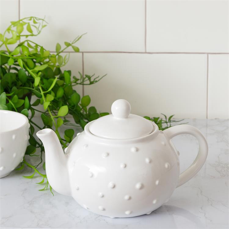 Dottie Teapot White with Raised Dot Design