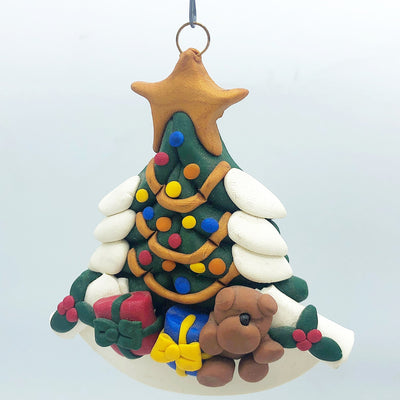 💙 Handcrafted Christmas Tree and Teddy Bear Clay Dough Ornament