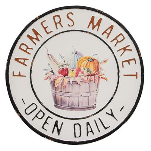 Fall Farmer's Market Open Daily 14" Round Metal Sign