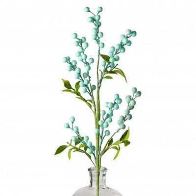 Robins Egg Blue Berry and Leaves 26" Faux Spray