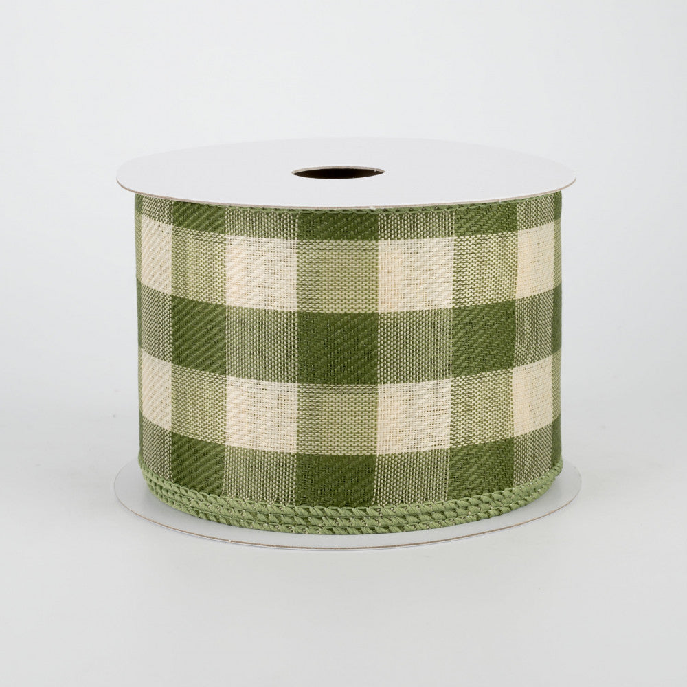 Moss and Ivory Linen Check Plaid Ribbon 2.5" x 10 yards