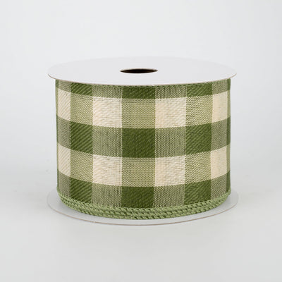 Moss and Ivory Linen Check Plaid Ribbon 2.5" x 10 yards