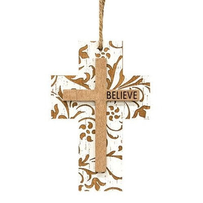 💙 Believe Cross Engraved Filigree Religious Ornament