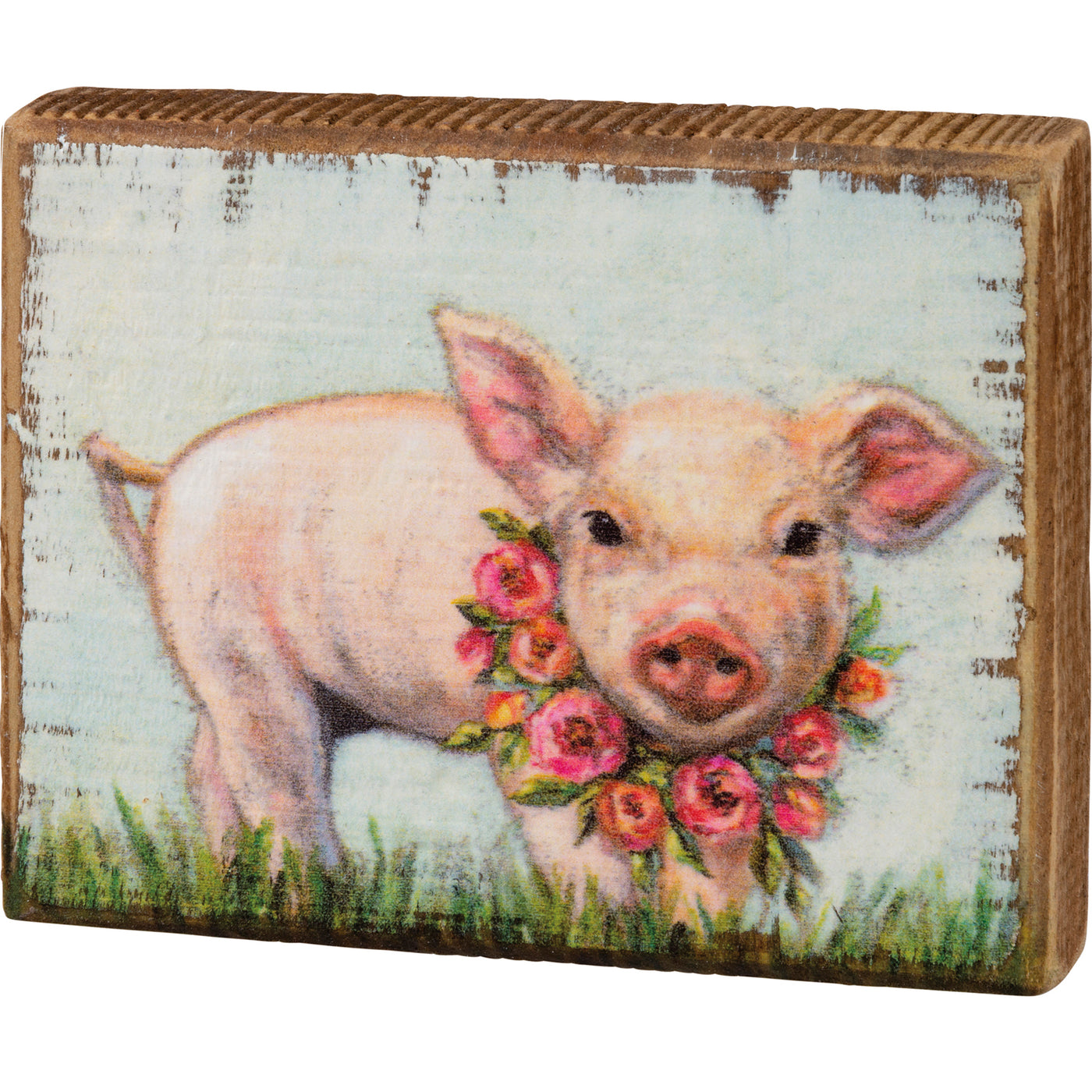 Piglet with Floral Wreath Block Sign