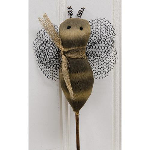 Rustic Bee Fabric Pick with Mesh Wings and Burlap Tie
