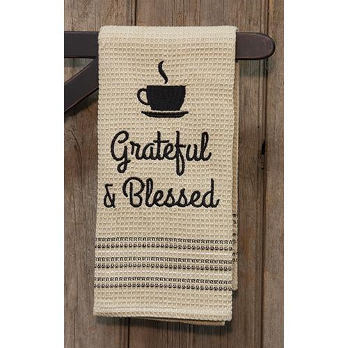 Grateful & Blessed Waffle Patterned Dish Towel