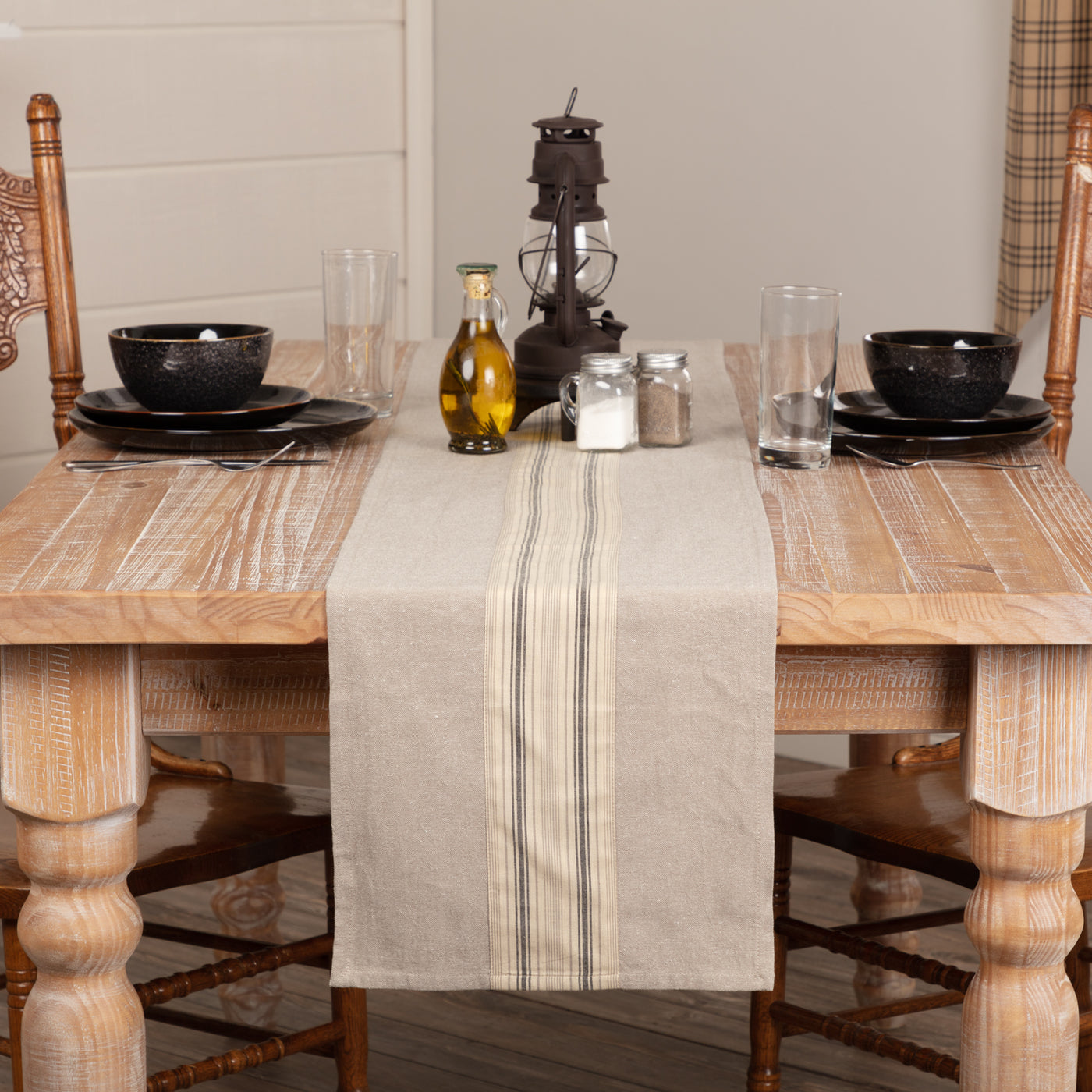 Sawyer Mill Charcoal Stripe Table Runner 13" x 90"