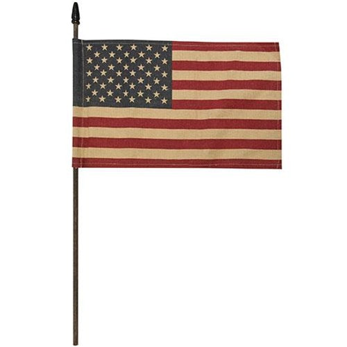 Teastained American Flag On 18" Stick