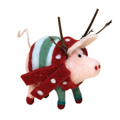Pig with Striped Christmas Sweater Felt Ornament