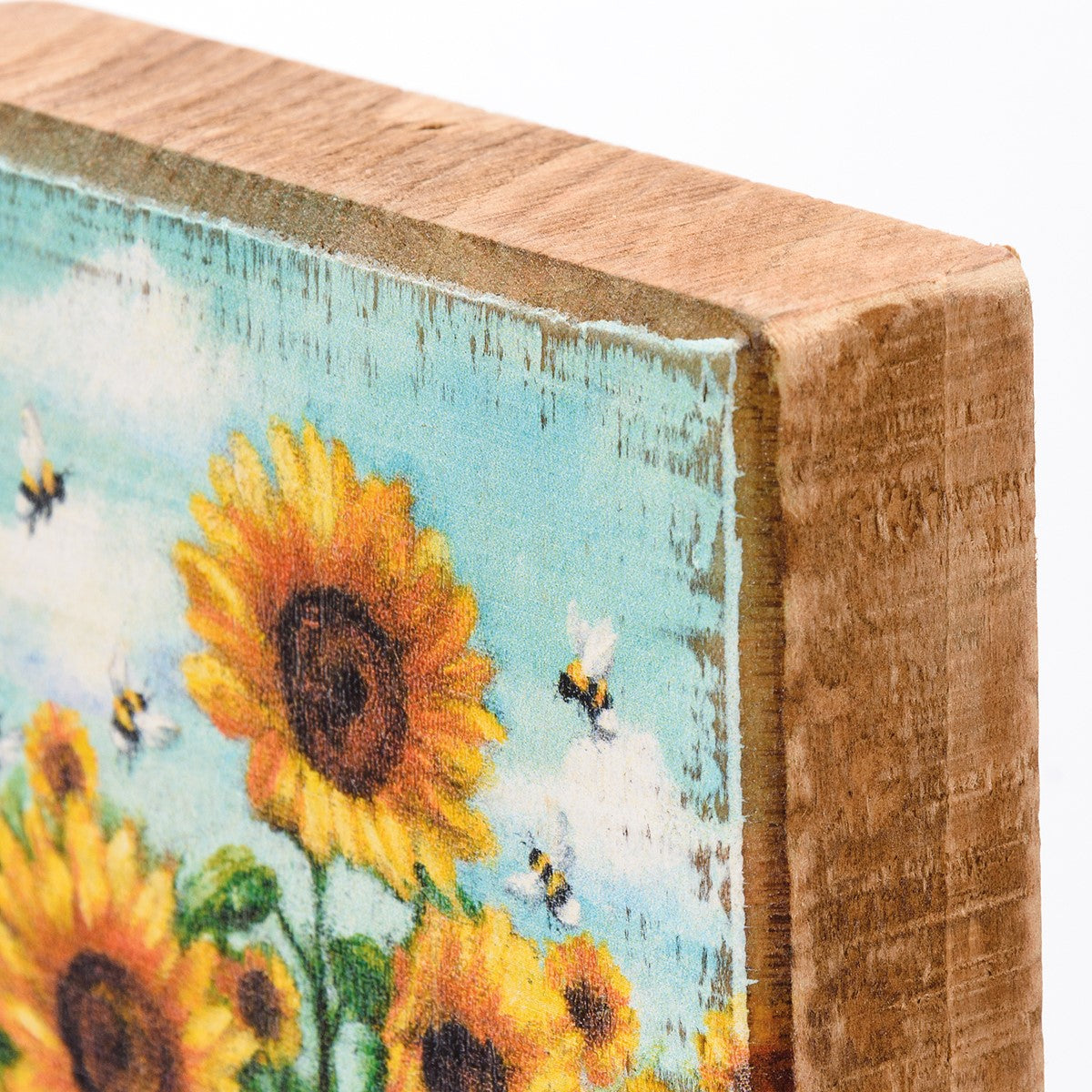 Sunflowers In Field 4" Small Wooden Block Sign