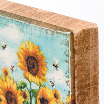 💙 Sunflowers In Field 4" Small Wooden Block Sign
