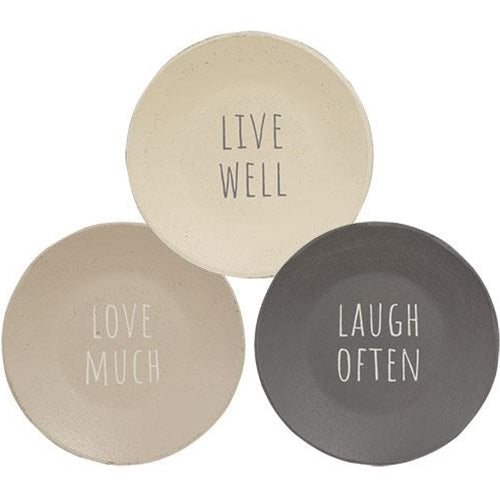 Set of 3 Farmhouse Decorative Plates - Live Well Laugh Often Love Much