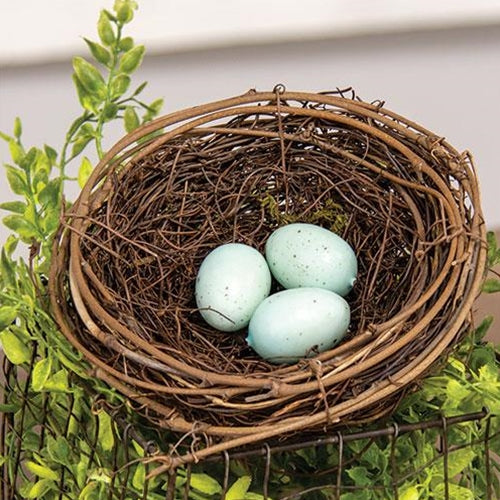 Twig & Vine Bird Nest 5.5" with Blue Eggs