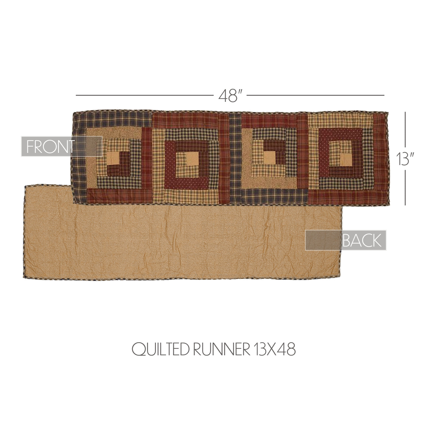 Millsboro Log Cabin Block Quilted Table Runner 13" x 48"