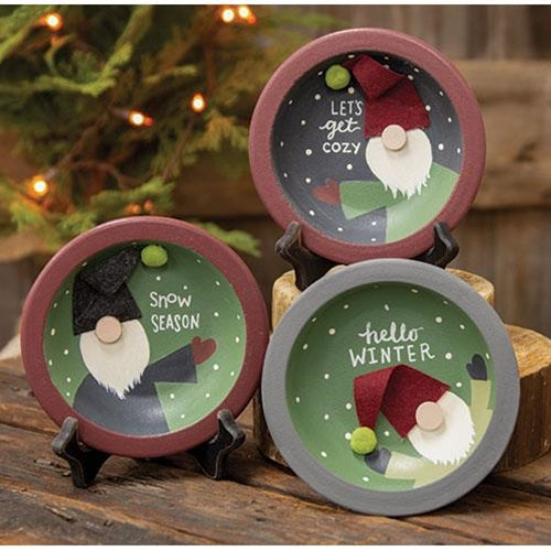 Set of 3 Winter Gnome Small Decorative Plates