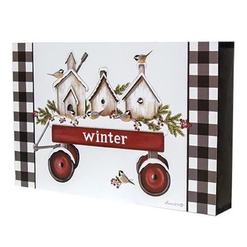 Winter Birdhouses in Wagon Box Sign