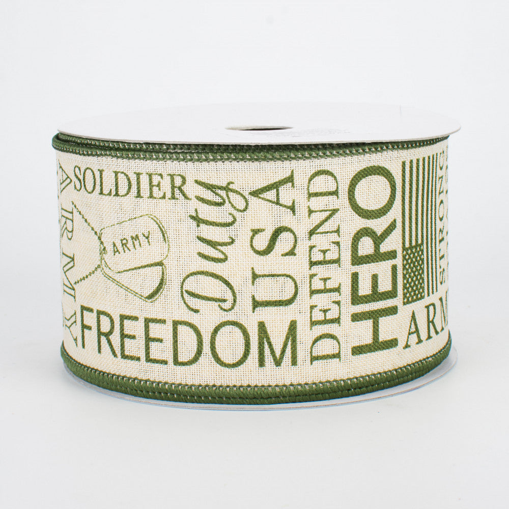 💙 US Army Themed Ribbon Green and Cream Colors 2.5" x 10 yards