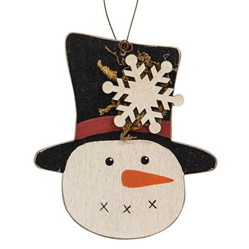 Snowflake Top Hat Wooden Snowman Ornament