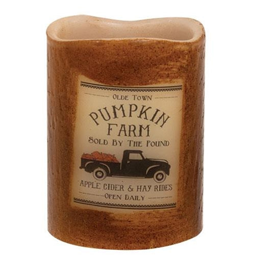 Pumpkin Farm Truck LED Timer 4" Pillar Candle