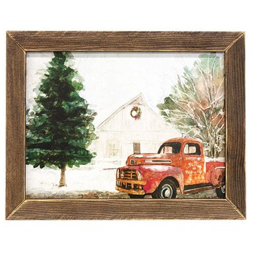 Rusty Red Truck and Barn Christmas Framed Print 12" x 16"