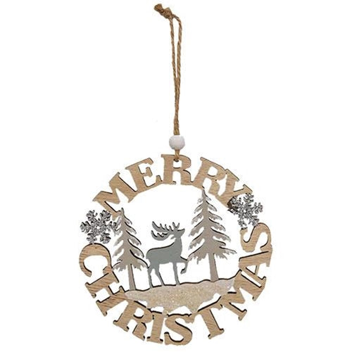 Merry Christmas Deer Cutout Wood Ornament