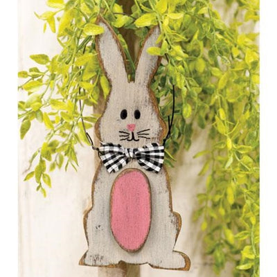 Distressed Wooden Bunny & Egg Ornament