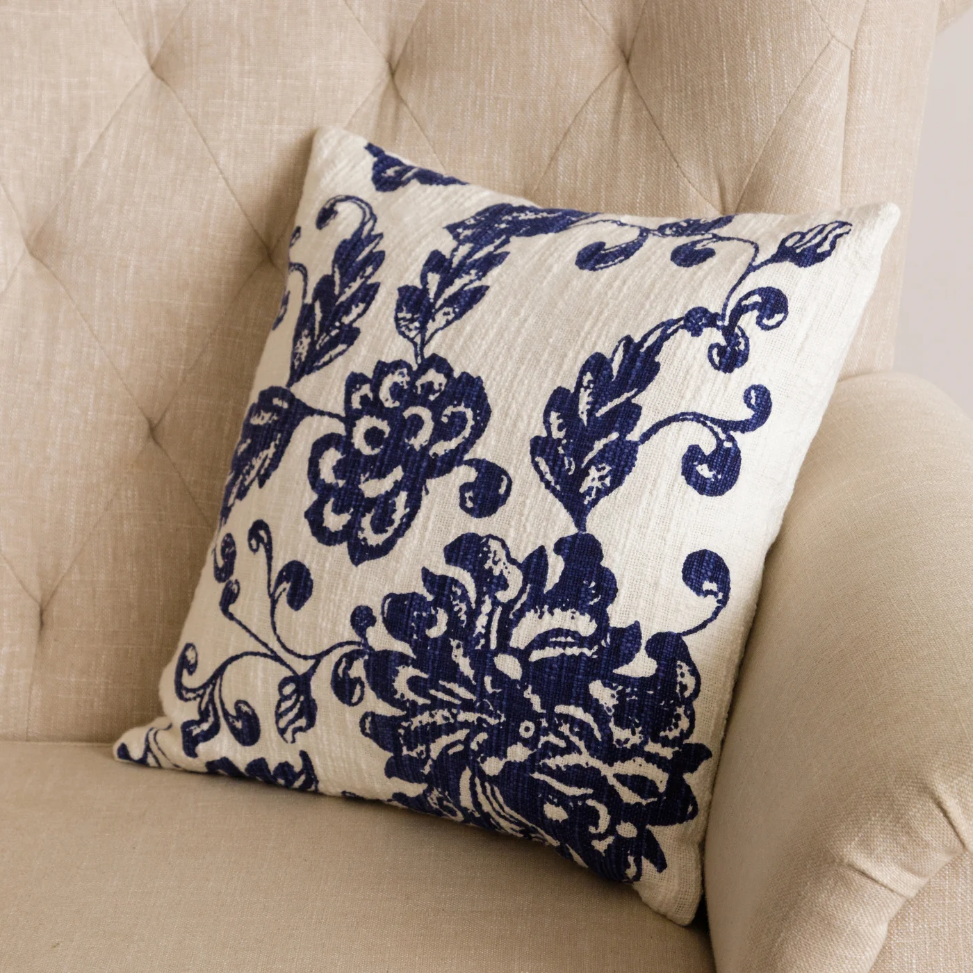 Blue And White Floral 16" Accent Pillow