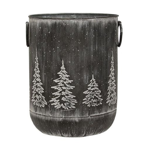 Snowy Trees Black Metal 9.5" H Container