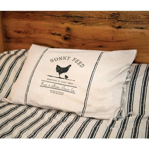 Sunny Feed Farmhouse Chicken Stripe Queen Pillow Sham