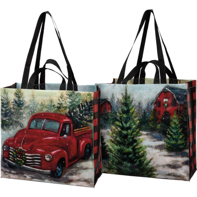 💙 Tree Farm Red Truck Market Tote Bag