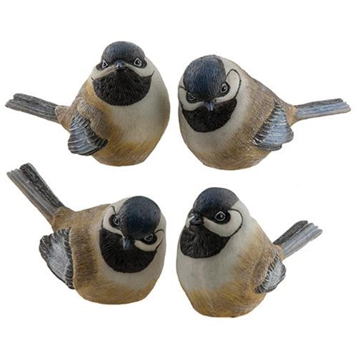 Set of 4 Chickadee Bird Figures four different poses 4" H