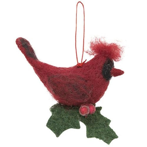 Fuzzy Red Cardinal Ornament