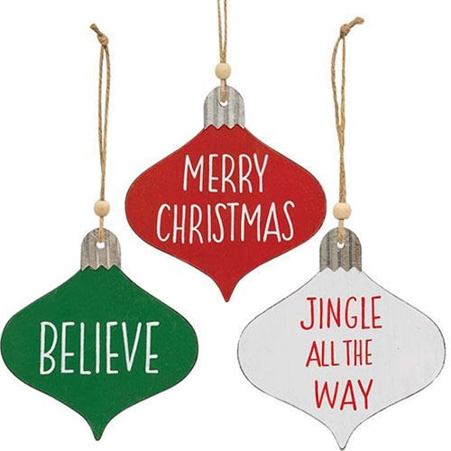 Set of 3 Holiday Sayings Wood Ornaments
