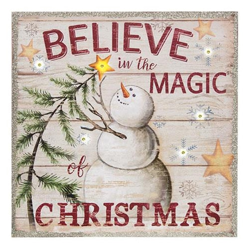 Believe in the Magic of Christmas Snowman Pallet Sign w/ LED Light