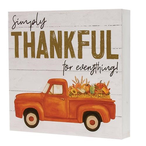 Simply Thankful Truck Square Box Sign