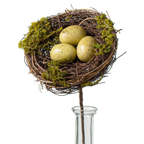 Mossy Bird Nest with Eggs 10" H Pick