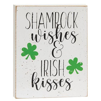 💙 Shamrock Wishes & Irish Kisses 6" H Block Sign